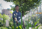 Rohan watering the plants at Sunnybrook